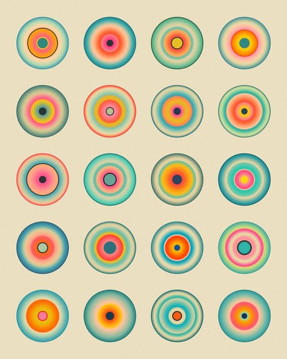 Abstract art with bright colorful layered circles(jawbreakers cut in half)
